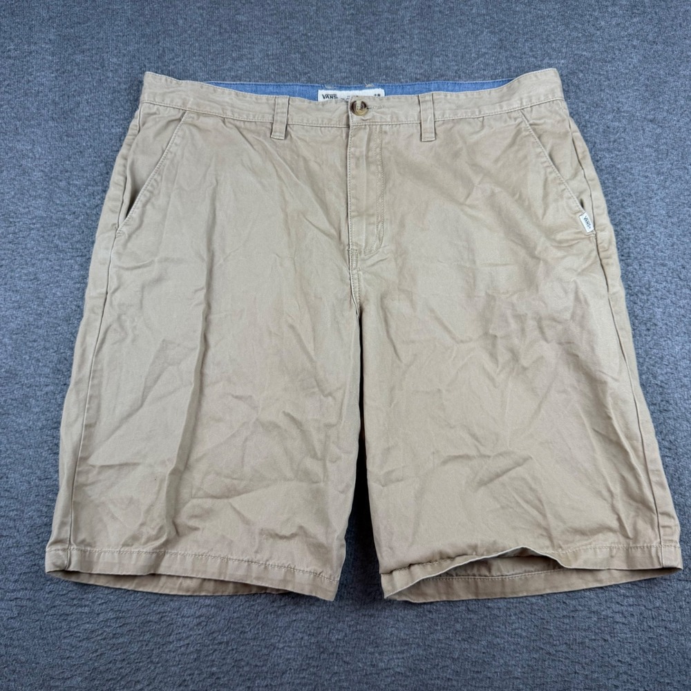 Vans Chino Shorts Men's 38 Tan Khaki Cotton Twill Flat Front Skate Casual‎